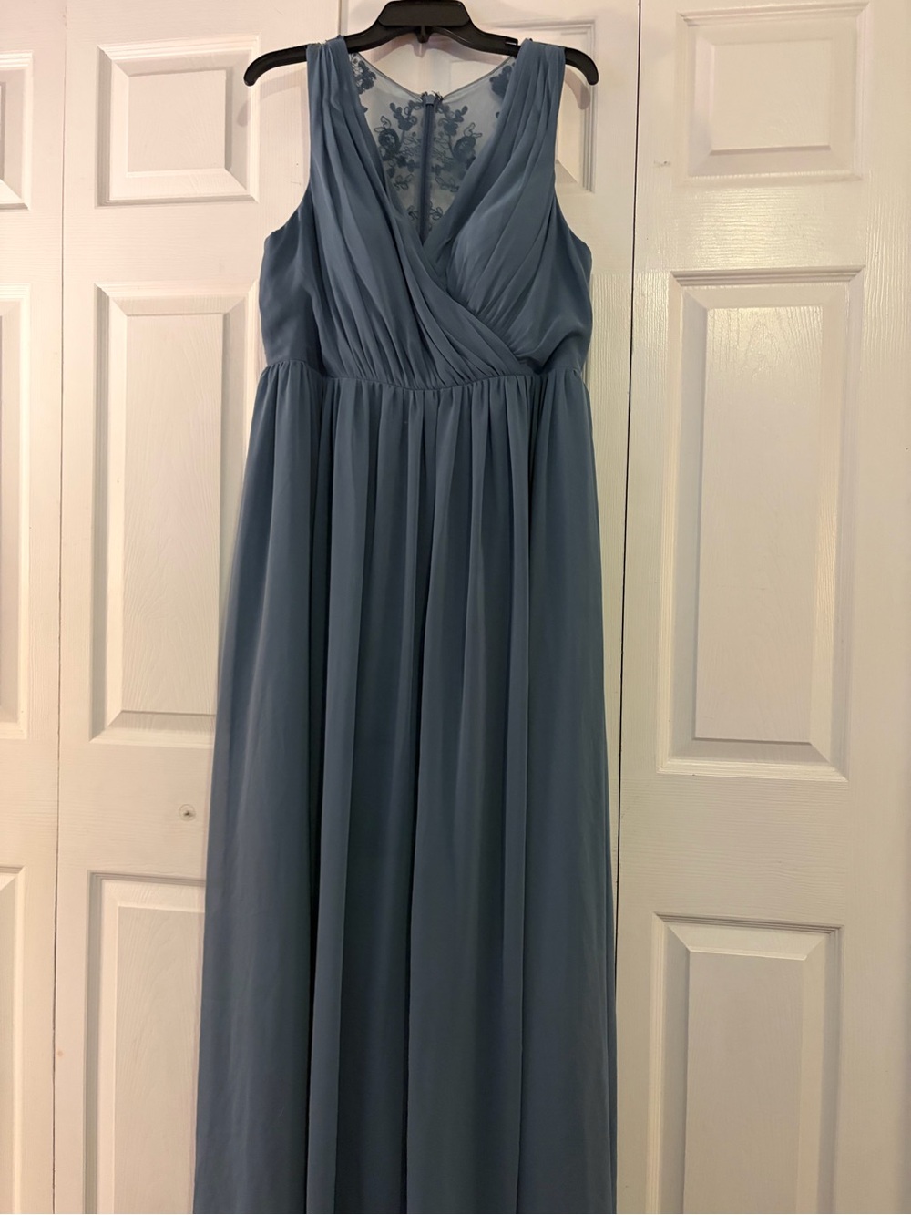 Azazie Dusty Blue Chiffon Formal Dress with Lace Back